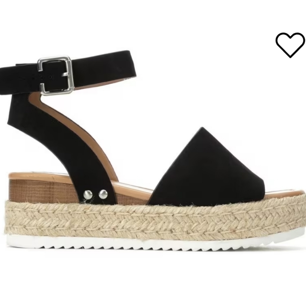 SODA Topic Platform Sandals Espadrilles Never Worn Black Tan Raffia Size 11